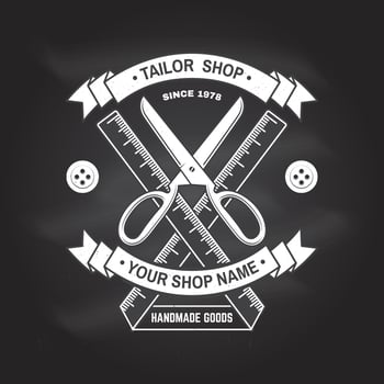 Tailor shop badge. Vector. Concept for shirt, print, stamp label or tee. Vintage typography design with measure meter and scissors silhouette. Retro design for sewing shop business vector