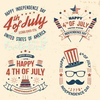 Set of Vintage 4th of july design. Fourth of July felicitation classic postcard. Independence day greeting card. Patriotic banner for website template. Vector illustration.