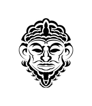 Tribal mask. Monochrome ethnic patterns. Black tattoo in the style of the ancient tribes. Isolated. Vector illustration.