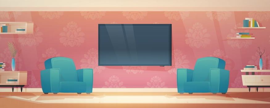 Home interior with hallway entrance and furniture. Bright hall, living room with armchairs and carpet. vector