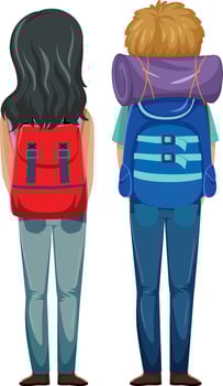 Backside of couple travelers on white background vector