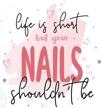 Vector Handwritten lettering about nails.  Vector calligraphy illustration. Inspiration quotes about nail and manicure. Pink colors with glitter. For nail beauty salons