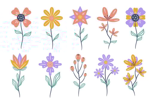 Set of floral elements. Flower and leaves vector