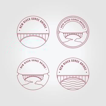 Emblem New River George Bridge Logo Line Art Vector Illustration Design