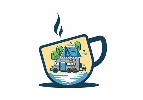 Rooftop car camping flat illustration vector