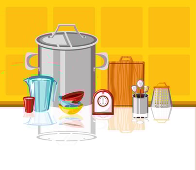 kitchen tools and clock vector
