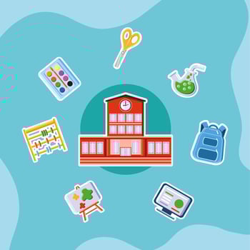 school building and supplies vector