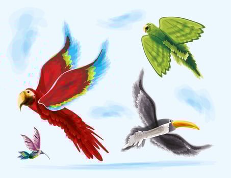 flying exotic birds, watercolor vector
