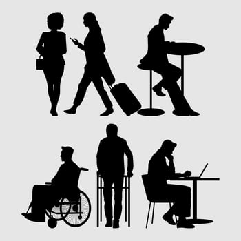 people individual silhouette holding item Set vector