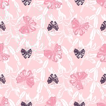 Pink butterfly white blooming cactus seamless pattern vector