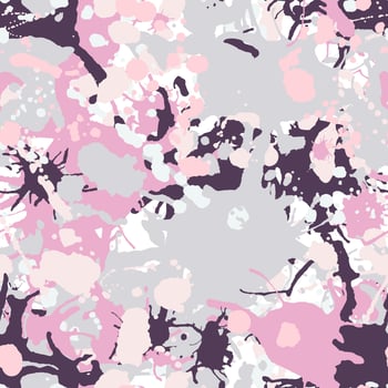 Pink, grey, white, purple ink camouflage seamless pattern vector
