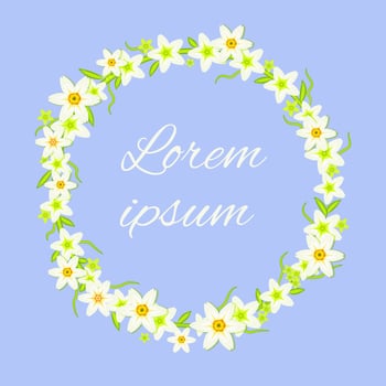 Daffodil flowers wreath, place for text vector