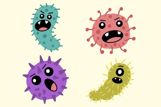 Set Colorful bacteria virus germs make sick cartoon illustration vector