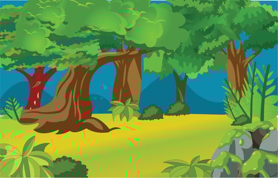 Illustration of a summer forest landscape in cartoon style. vector