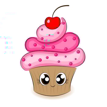 Delicious funny air cupcake character in kawaii style, bright design for gift wrapping with t-shirt print and funny dessert foods Cartoon style isolated on white background. Vector illustration