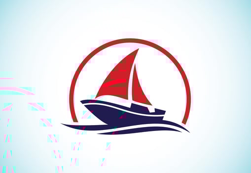 Ship, cruise, or boat logo design template, Yacht icon sign symbol with ocean waves vector illustration