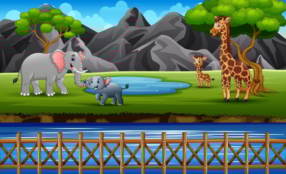 Wild animal families enjoying at the zoo park open vector