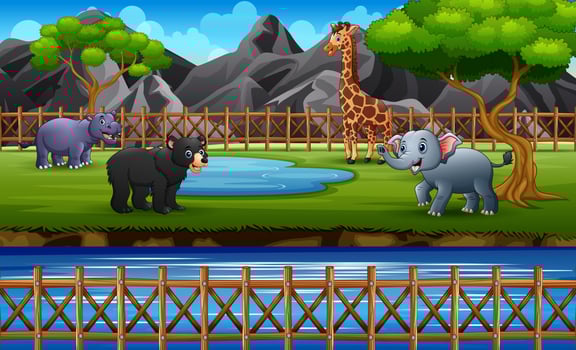 Wild animals enjoying in savanna illustration vector