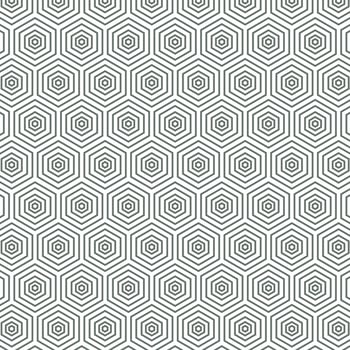 Seamless pattern with black white hexagons and striped lines. Optical illusion effect. Geometric tile in op art style. Vector illusive background, texture. Futuristic element, technologic design.