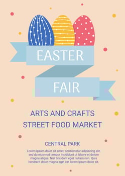 Easter fair banner. Colorful decorated easter eggs on pink background vector