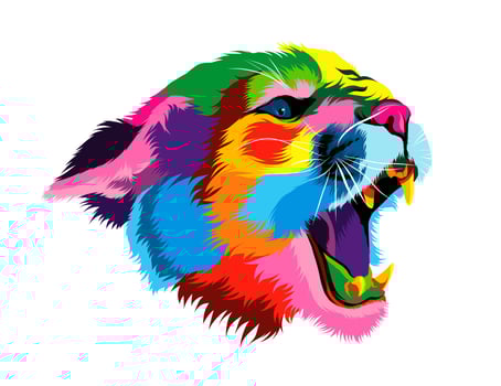 Abstract puma, cougar head portrait from multicolored paints. Colored drawing. Vector illustration of paints