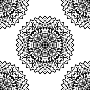Fantasy seamless pattern with ornamental mandala. Abstract round doodle flower background. Floral geometric circle. Vector illustration.