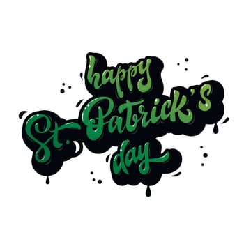 Cute Happy St. Patrick's day calligraphy quote on a green plaid background decorated by paint drops. Perfect for posters, banners, prints, greeting cards design ideas. vector