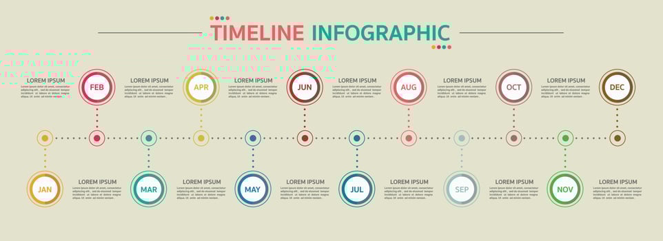 Timeline for 12 months, Infographic template for business. vector