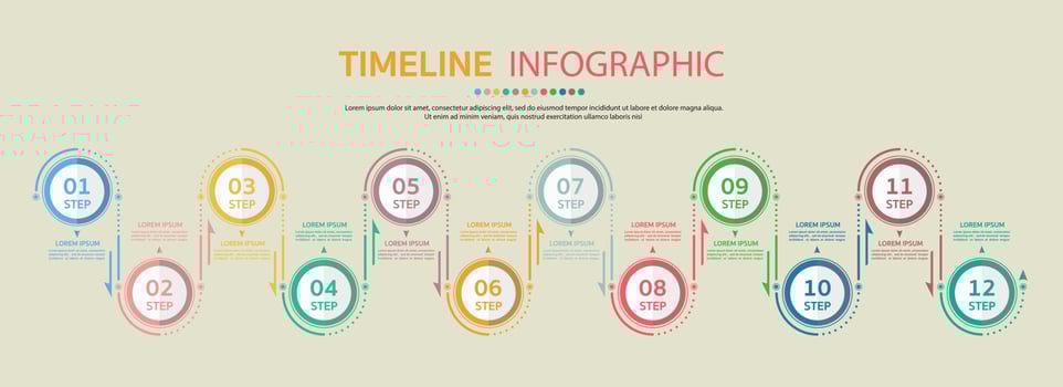 Timeline for 12 months, Infographic template for business. vector