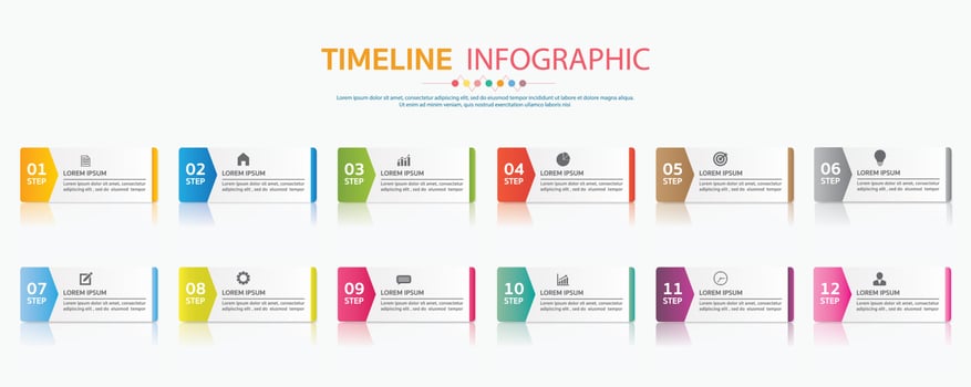 Timeline for 12 months, Infographic template for business. vector