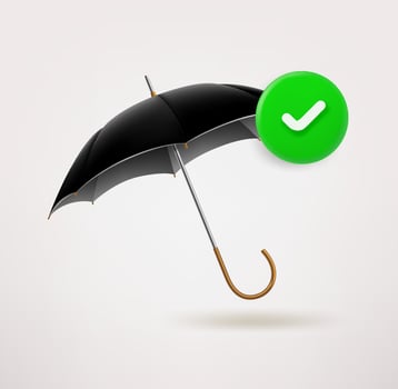 Black men classic umbrella icon with checkmark. 3d vector icon