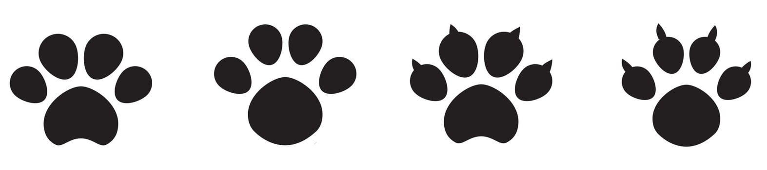 Dog and cat paw prints collection, paw icon set black icon vector