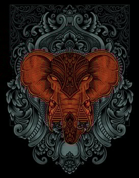 illustration elephant head engraving ornament style with mask vector