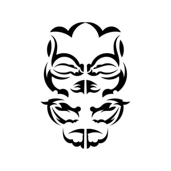 Maori mask. Native Polynesians and Hawaiians tiki illustration in black and white. Isolated on white background. Flat style. Vector illustration.