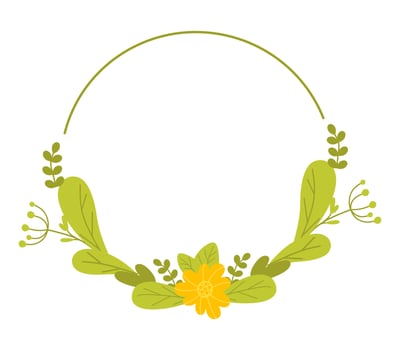 Round frame with willow tulips and leaves. Vector illustration in a flat style isolated on a white background