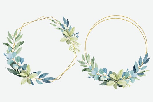 Watercolor green leaves with golden frames vector