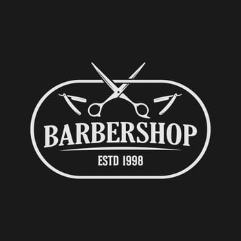Barbershop logo vintage classic style, salon fashion haircut pomade badge icon simple minimalist modern, barber pole razor shave scissor razor blade retro symbol vector. luxury elegant design vector