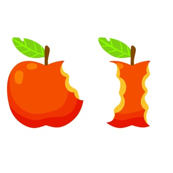 Red apple core. Bitten sweet fruit. vector