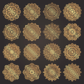 Set of luxury gold mandala round ornament pattern vector
