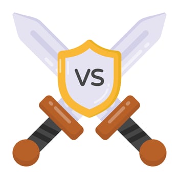 Crossed dagger denoting flat icon of war swords vector