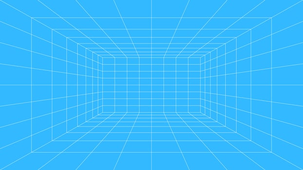 Grid room 3d. Perspective blue background. Virtual reality, construction, interior design, technology and template. Vector illustration.