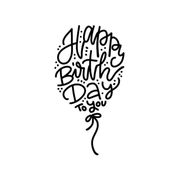 Happy Birthday to you text written in ballon shape. Hand lettering typography template with air balloon silhouette. For Birthday posters, cards, prints, balloons. Vector hand drawn linear concept.