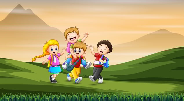Happy children going to school together vector