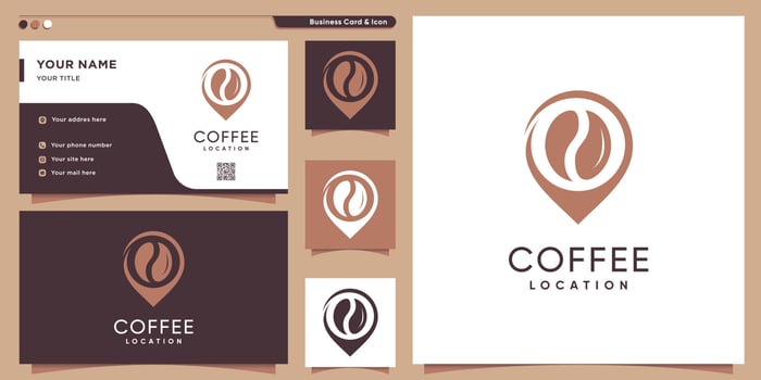 Coffee logo with location style and business card design template, coffee, logo, location, Premium Vector