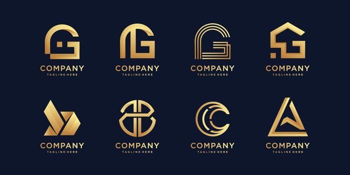 Set of logo collection with initial letter G, B, C, A and golden style Premium Vector