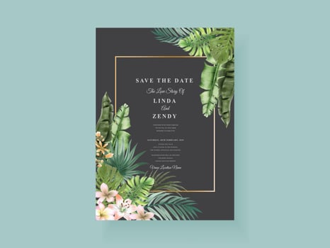 Elegant greenery floral hand drawn wedding invitation card vector