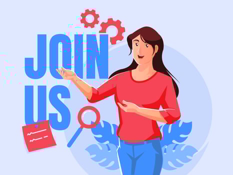 Women invites to join us, advertising marketing concept vector