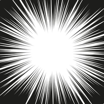 Black radial speed line burst for background design or cartoon template. Comic Book Design Element. Abstract motion lines. Vector stripe pattern.