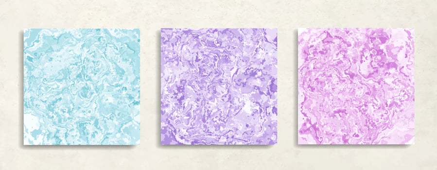 Blue purple abstract marble background set. Art pattern texture vector template
