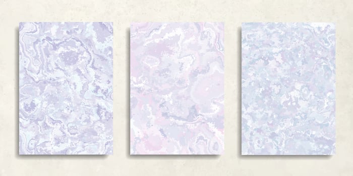 Blue purple abstract marble background set. Vector winter frost texture